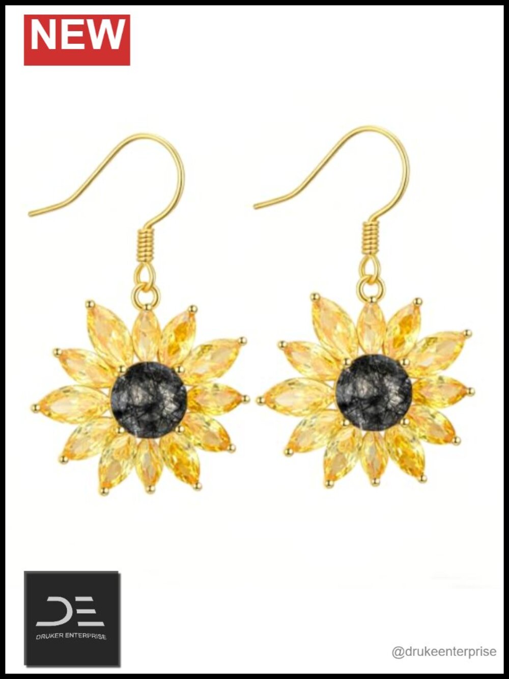 Sunflower Stud Earrings 18k Yellow Gold Plated 925 Sterling Silver Citrine